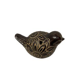 Ceramic Bronze‎ Bird Fragrant Sachet Tealight Potpourri Holder Dark Brown Floral